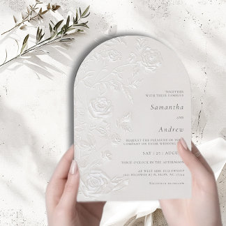 Invitation Ivory Faux Blind Embossed Rose Floral Arch Wedding