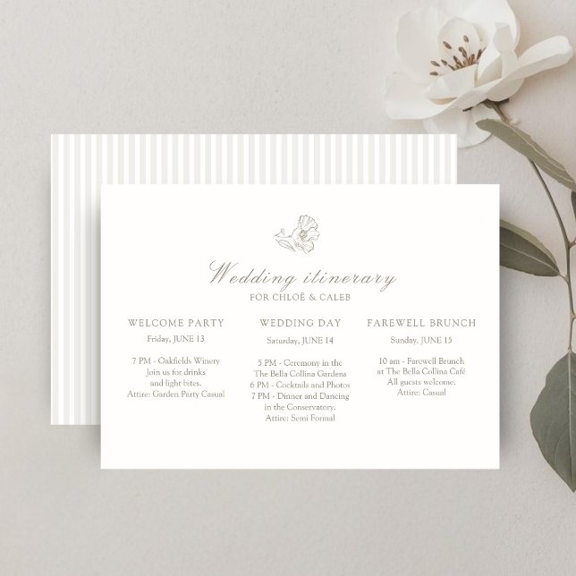 Invitation Ivory | Floral Mariage Weekend Itinéraire Calendri (Créateur téléchargé)