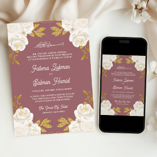 Invitation Ivory Floral or Dusty Rose rose Mariage musulman
