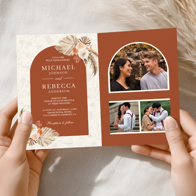 Invitation Ivory Floral Pampas Terracotta Code QR Mariage (Créateur téléchargé)