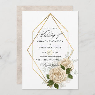 Invitation Ivory Floral Polygonal Rustique Mariage
