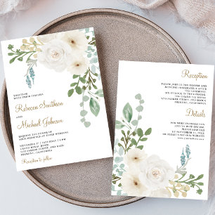 Invitation Ivory Floral Sage Feuilles verts tous en un Mariag