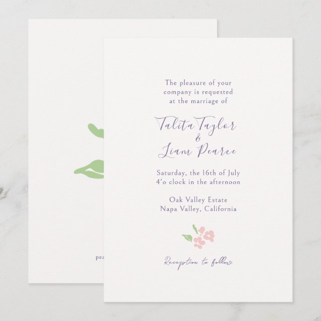 Invitation Ivory | Florale aquarelle écriture mariage  (Devant / Derrière)