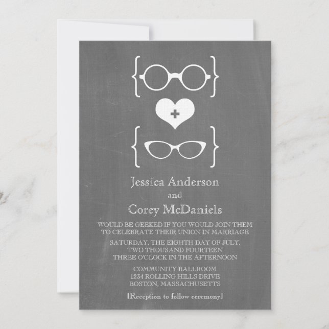 Invitation Ivory Geeky Lunettes Chalkboard Mariage Inviter (Devant)
