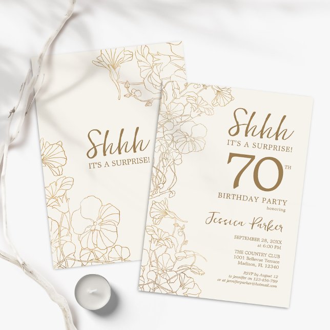 Invitation Ivory Gold Botanical Surprise 70e anniversaire (Créateur téléchargé)