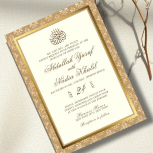 Invitation Ivory Gold Damask Elegance mariage musulman islami