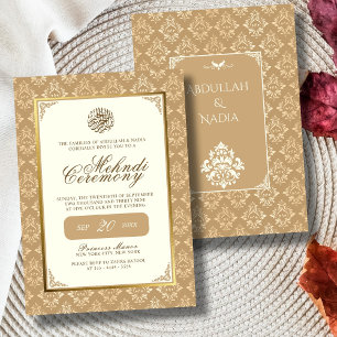 Invitation Ivory & Gold Damask Elegance Mariage musulman Mehn
