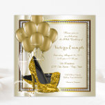 Invitation Ivory Gold Diamond Chaussure haute talon fête d'an<br><div class="desc">Invitation de fête d'anniversaire de la femme crème et or avec de belles chaussures à talon haute parties scintillant d'or, ballons d'or, champagne et perles sur un arrière - plan de diamant crème et or. Cette élégante invitation à la fête d'anniversaire en ivoire et or crème est facilement customisée pour...</div>