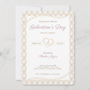 Invitation Ivory, Gold et Pearls Galentine's Party
