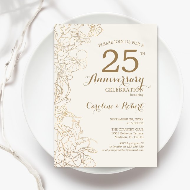 Invitation Ivory Gold Floral 25e anniversaire (Créateur téléchargé)
