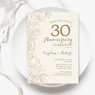 Invitation Ivory Gold Floral 30e Anniversaire