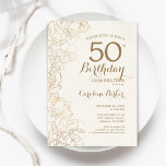 Invitation Ivory Gold Floral 50e fête d'anniversaire<br><div class="desc">Ivory Gold Floral 50e Anniversaire Fête Invitation. Design moderne minimaliste avec accents de dessin botanique et police de script de typographie. Carte invitation simple et tendance,  parfaite pour une célébration anniversaire élégante. Peut être customisé à n'importe quel âge. Invitations Zazzle imprimées ou téléchargement instantané modèle imprimable numérique.</div>