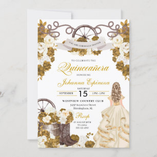 Invitation Ivory Gold Western Ranchero Cowgirl Quinceanera