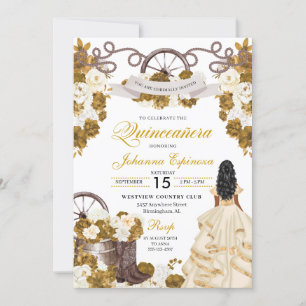 Invitation Ivory Gold Western Ranchero Cowgirl Quinceanera