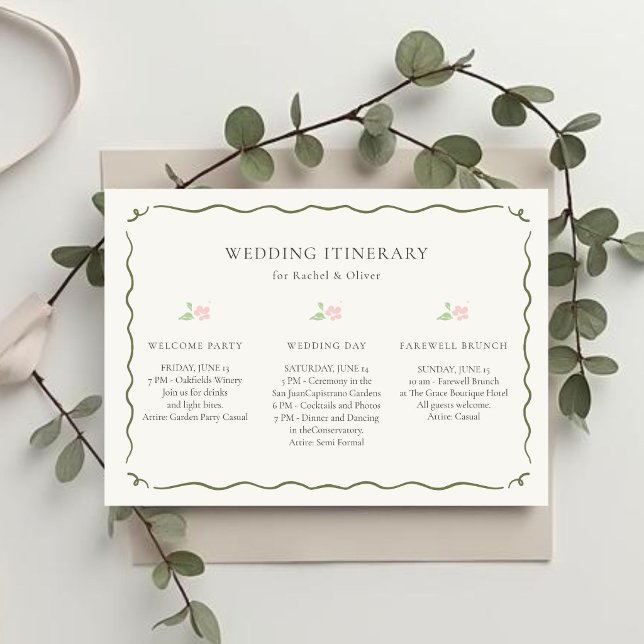 Invitation Ivory | Itinéraire de week-end de mariage floral (Créateur téléchargé)