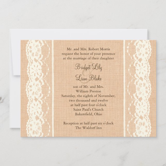Invitation Ivory Lace and Light Burlap Wedding Invite (Devant)