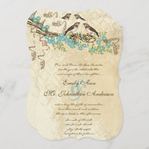 Invitation Ivory Lace Aqua Blue Blossom Inséparables Mariages