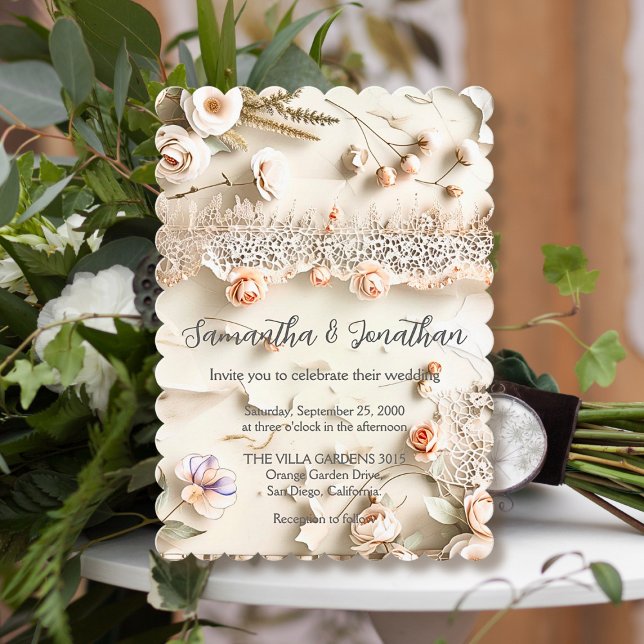Invitation Ivory Lace Floral Photo Romantic Spring Wedding (Créateur téléchargé)