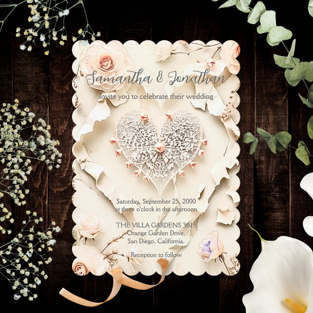 Invitation Ivory Lace Heart Floral Romantic Spring Wedding (Créateur téléchargé)