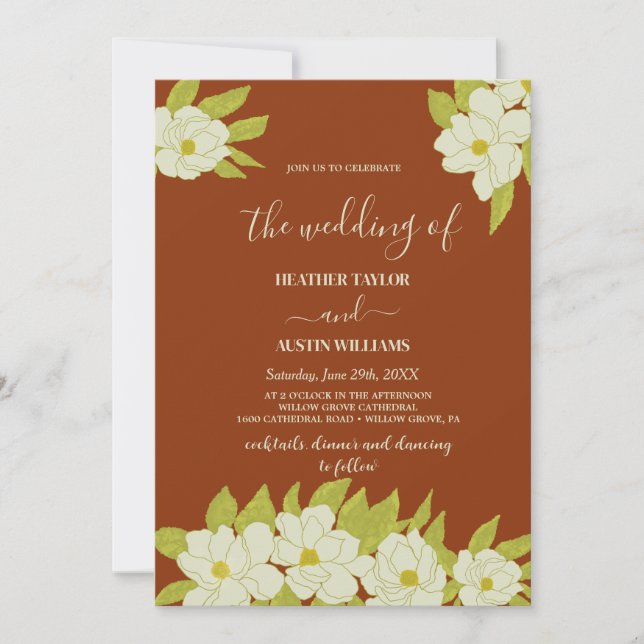 Invitation Ivory Magnolia Fleur Mariage rouille (Devant)