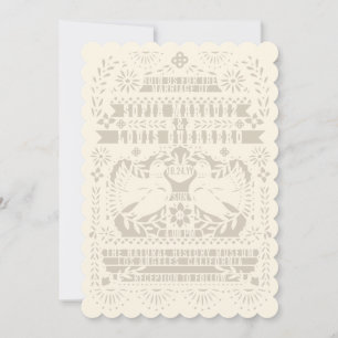 Invitation Ivory Mexicaine Fantail Doves Papel Picado Mariage