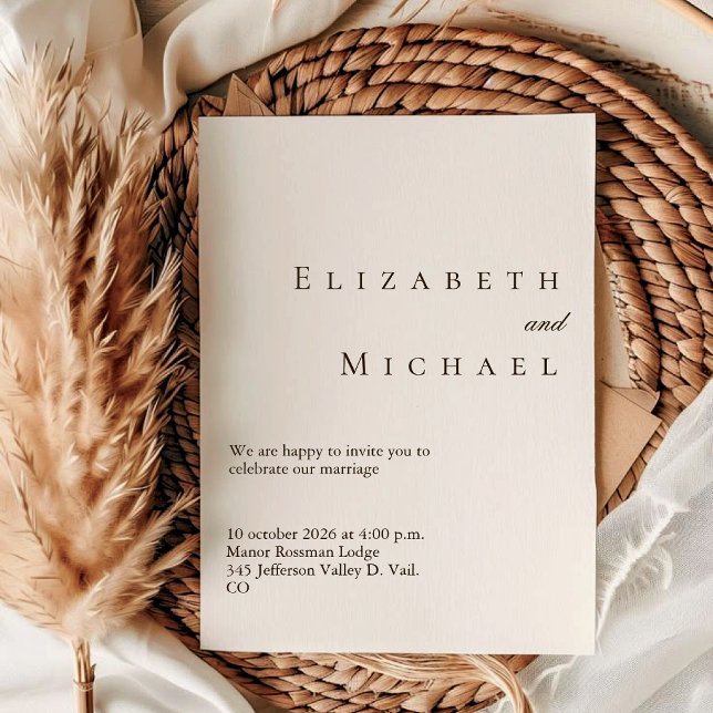 Invitation Ivory Minimalist Boho Elegant Script Wedding w/ QR (Créateur téléchargé)