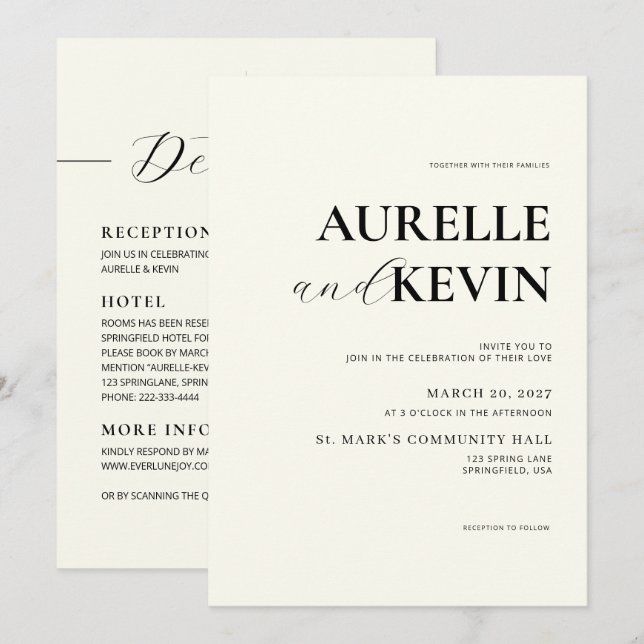 Invitation Ivory Minimalist Modern Elegant QR Code Wedding  (Devant / Derrière)