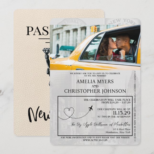 Invitation Ivory New York City Passport Mariage (Devant / Derrière)