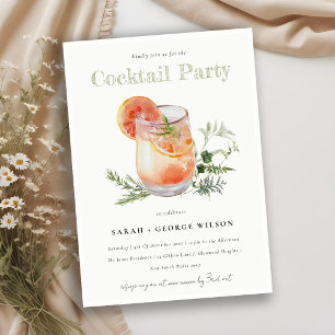 Invitation Ivory Orange Green Watercolor Cocktail Pool Party