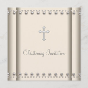 Invitation Ivory Pearl Cross Baby Girl Christening