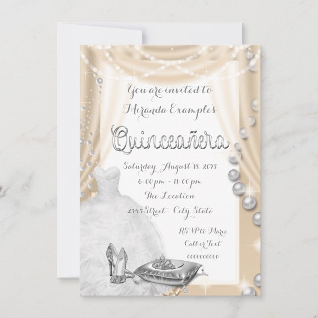 Invitation Ivory Pearl Princess Quinceañera (Devant)
