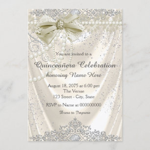 Invitation Ivory Pearl Satin Quinceanera