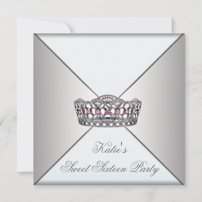 Invitation Ivory Pink Tiara White Sweet sixteen (Devant)