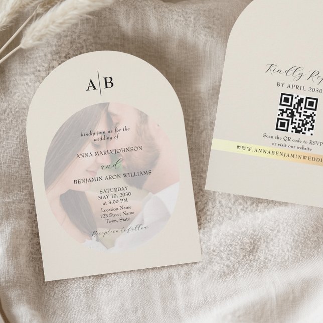 Invitation Ivory QR Code and Monogram Photo Wedding (Créateur téléchargé)