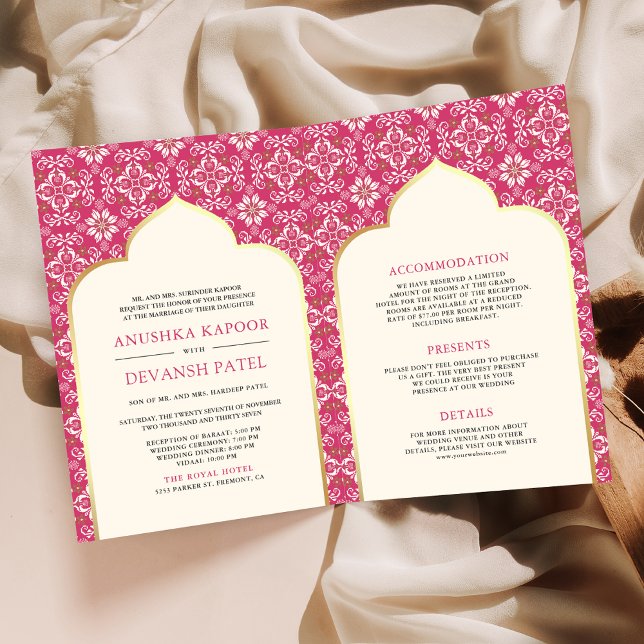 Invitation Ivory Rani Rose Motif Combinaison Indienne de Mari (Créateur téléchargé)