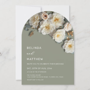 Invitation Ivory Roses Fleurs 3D Vert Sauge Archi Mariage