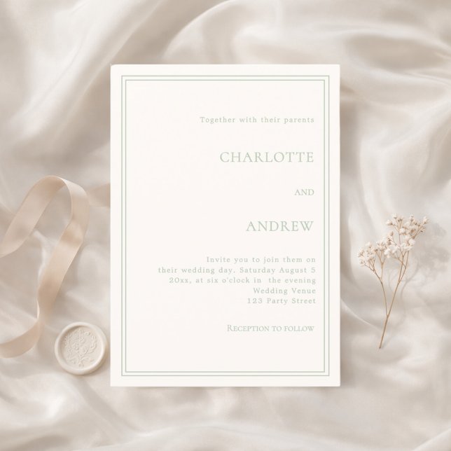 Invitation Ivory sage green élégant simple luxe mariage (Créateur téléchargé)