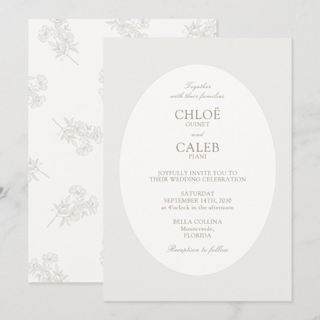 Invitation Ivory & Sand | Botanical Oval Wedding (Devant / Derrière)