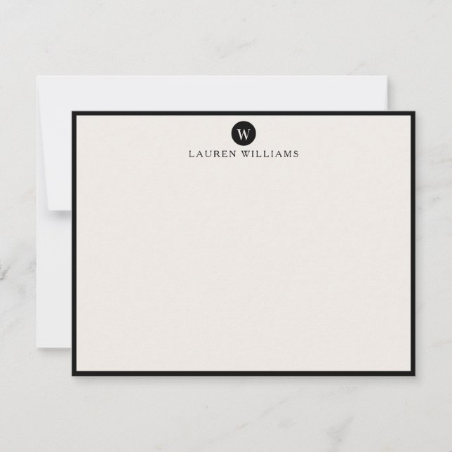 Invitation ivory, Single Initial  Black Border Note card (Devant)