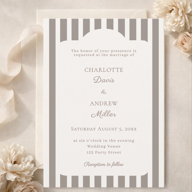 Invitation Ivory Taupe Mariage rayé Neutre  (Créateur téléchargé)