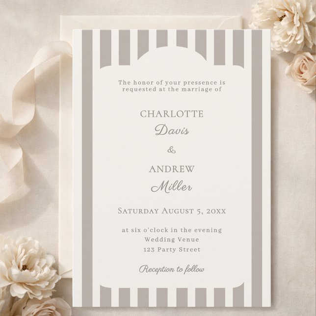 Invitation Ivory Taupe Mariage Rayé Neutre  (Créateur téléchargé)