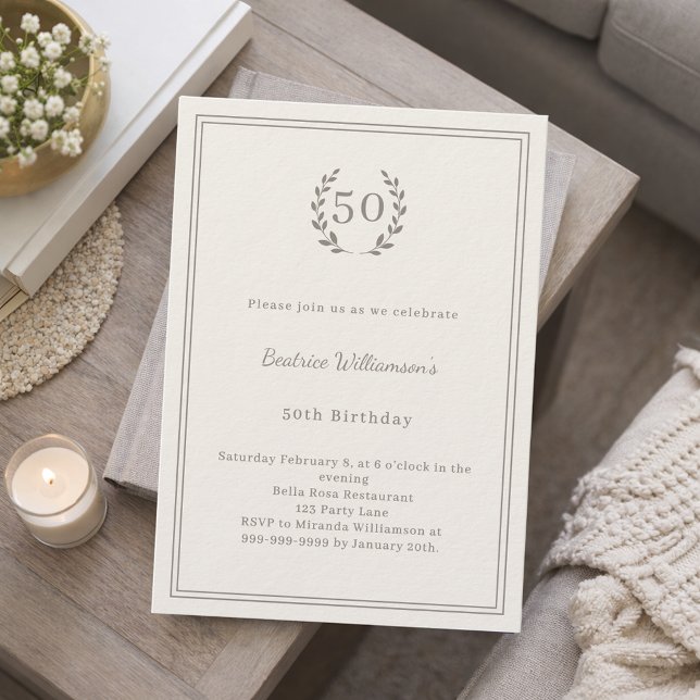 Invitation Ivory taupe monogrammed elegant luxury birthday (Créateur téléchargé)