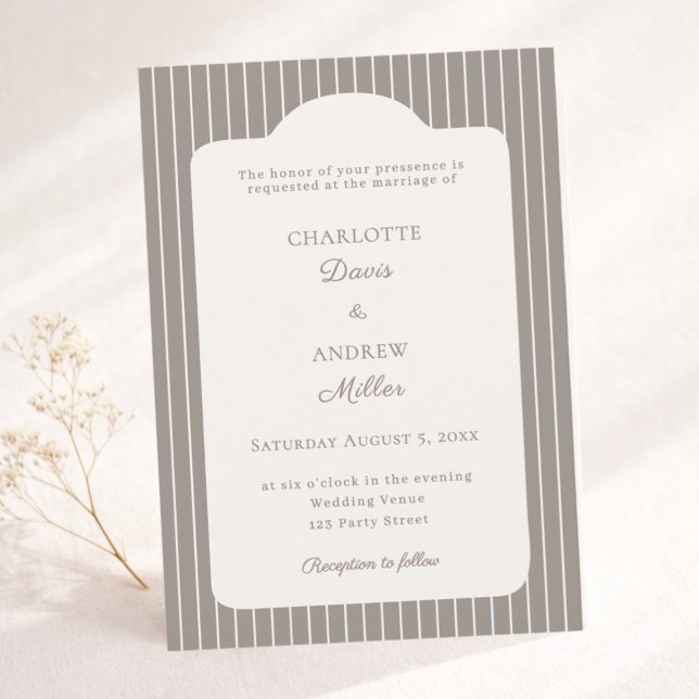Invitation Ivory Taupe Neutral Pinstriped Wedding  (Créateur téléchargé)