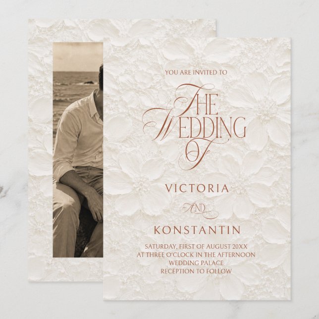 Invitation Ivory Terracotta Editorial Mariage  (Devant / Derrière)