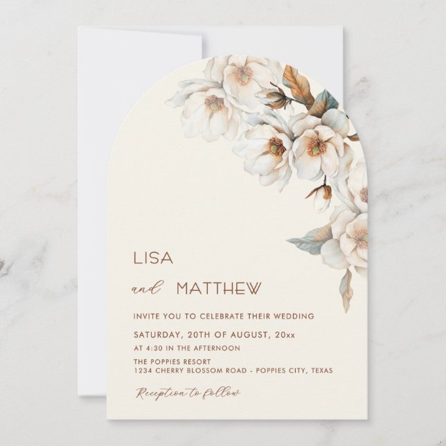 Invitation Ivory Terracotta Fleurs Mariage Casual (Devant)