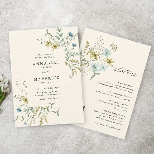Invitation Ivory Tout en un Mariage Fleur sauvage délicat