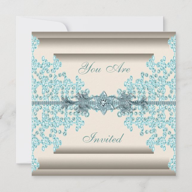 Invitation Ivory Turquoise Diamant noir Cravate (Devant)