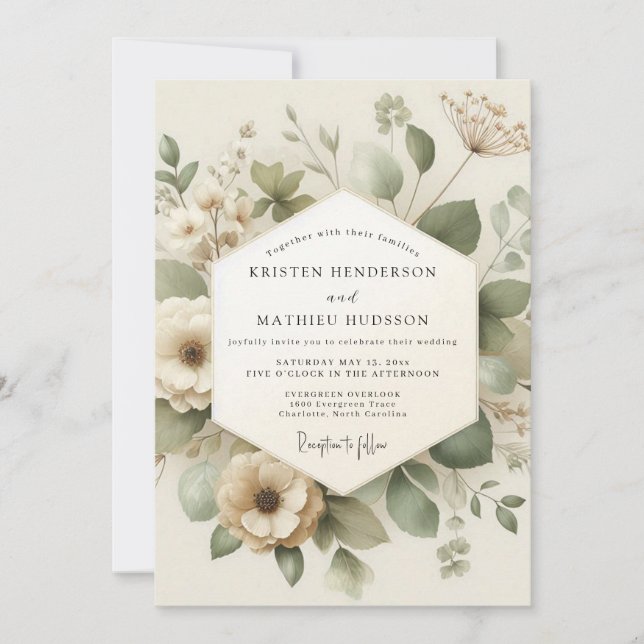 Invitation Ivory Verdant Meadow Wedding (Devant)
