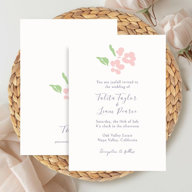 Invitation Ivory | Watercolor Blush Floral Script Wedding  (Créateur téléchargé)
