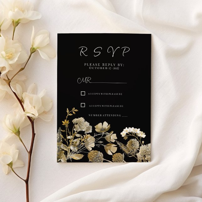 Invitation Ivory white brown black wildflower winter RSVP (Ivory white brown black wildflower winter RSVP)
